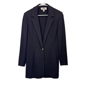 St. John SJK Size 8 Basic Black Santana Knit Blazer Jacket Logo 1-Button